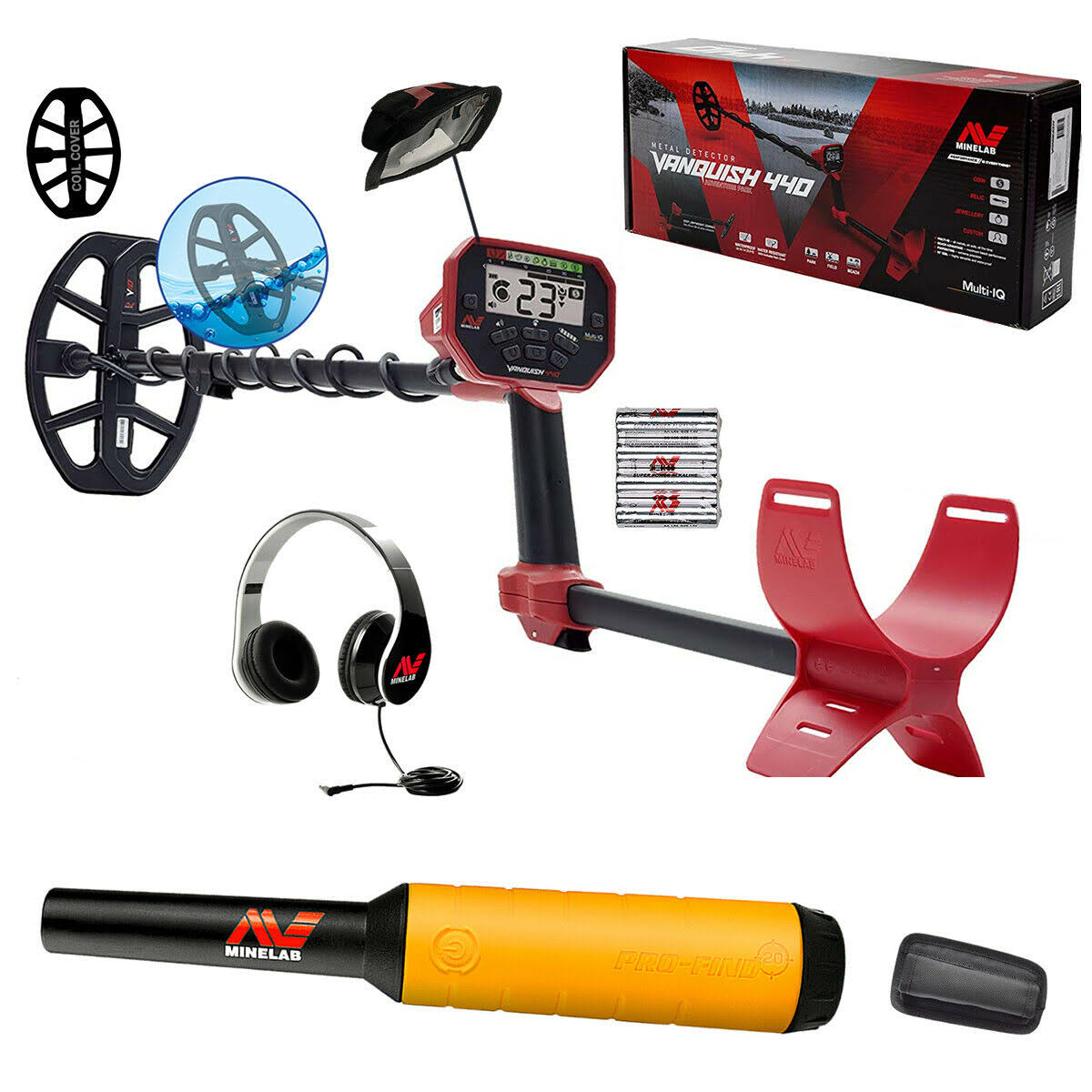 Minelab Vanquish 440 Metal Detector with 10 x 7 Coil and Pro-Find 20 Pinpointer A53579