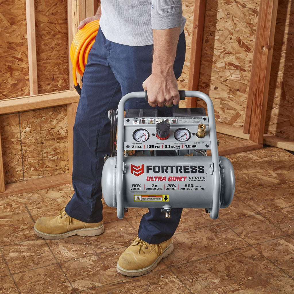 FORTRESS 2 Gallon 135 PSI Ultra Quiet Oil-Free Air Compressor S75569