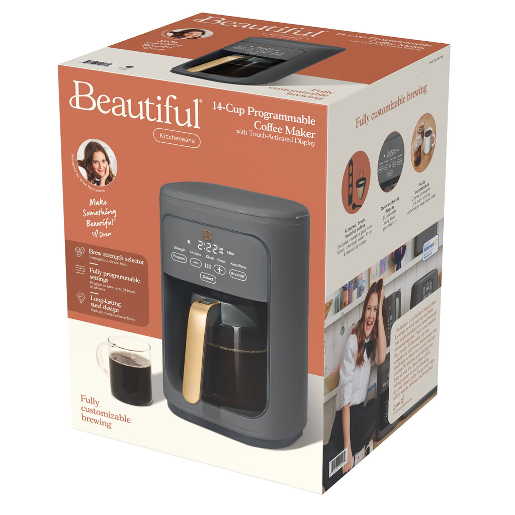 Beautiful 14-Cup Programmable Drip Coffee Maker with Touch Display, White Icing by Drew Barrymore F83994