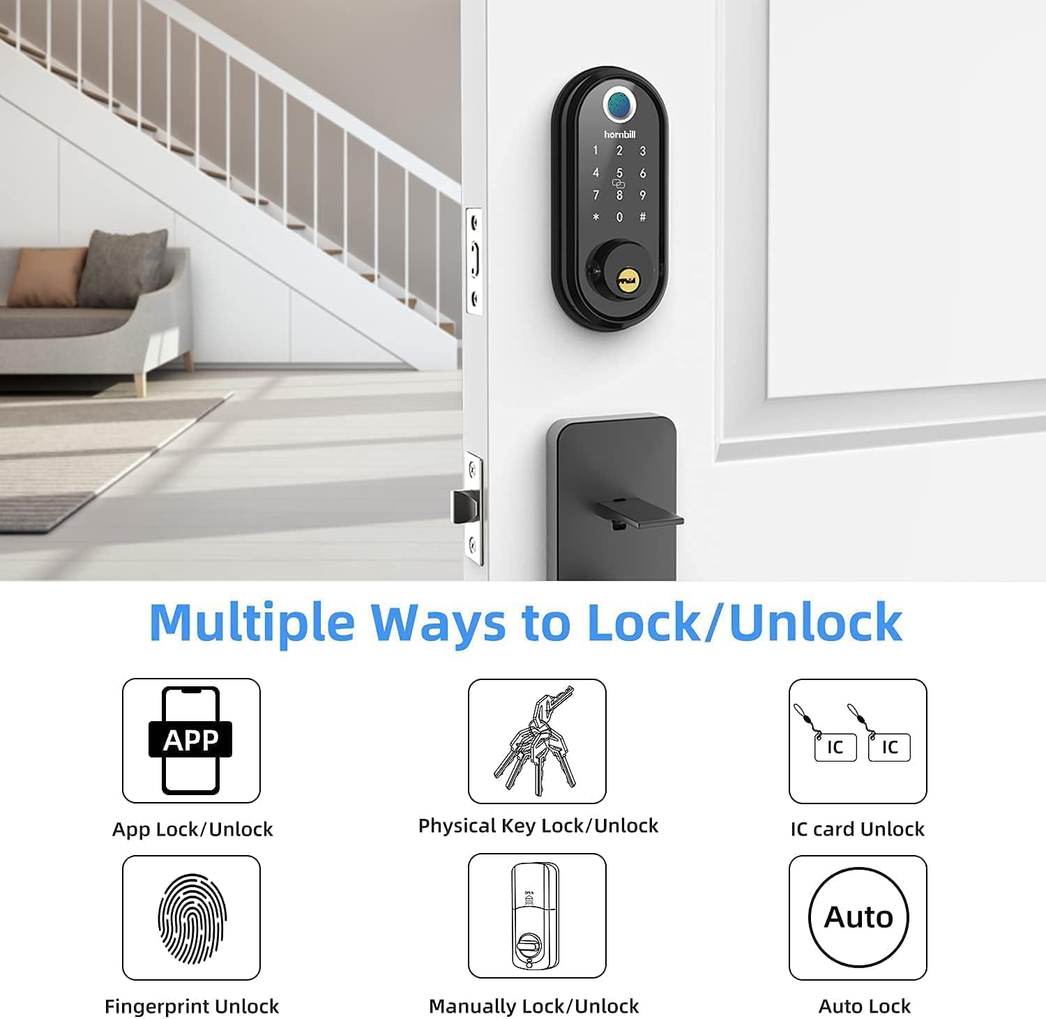 hornbill 7-in-1 Smart Lock with Fingerprint, Keyless Entry Deadbolt W87241