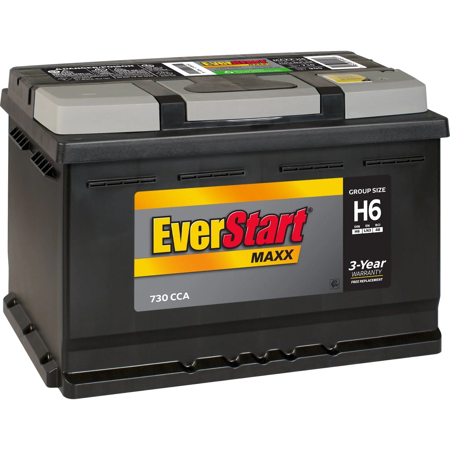 EverStart Maxx Lead Acid Automotive Battery, Group Size H6 / LN3 / 48 12 Volt, 730 CCA 140 RC
