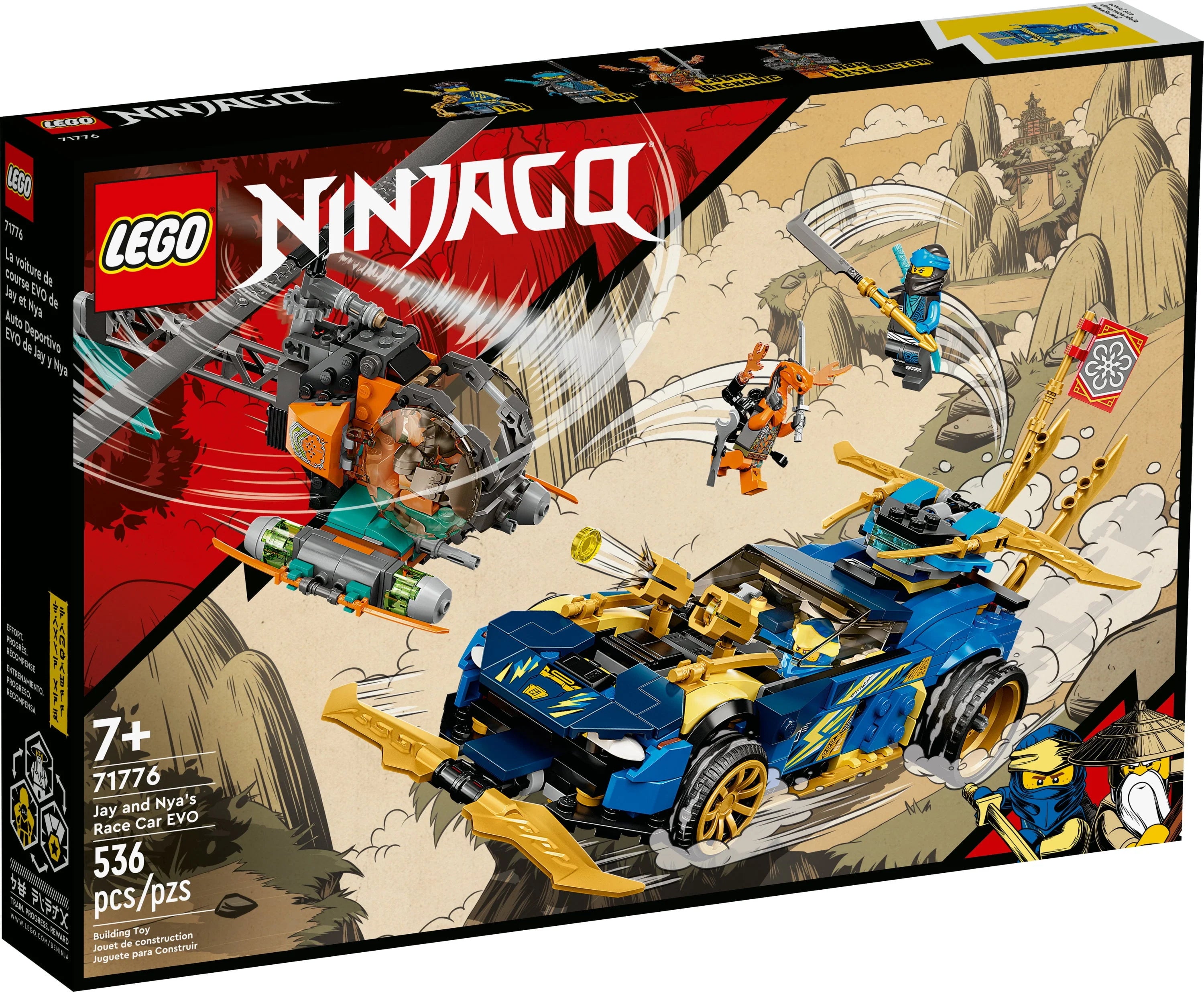 LEGO NINJAGO Jay and Nya's Race Car EVO Set 71776 with Helicopter and Snake Figure P2408