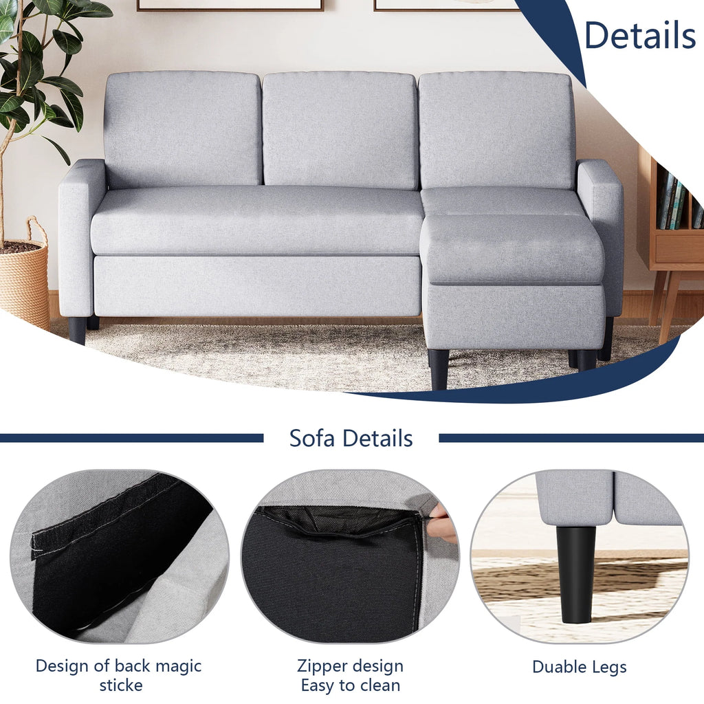 Walsunny Convertible Sectional Sofa Couch, L-Shaped with Reversible Chaise, Grayish Black A704