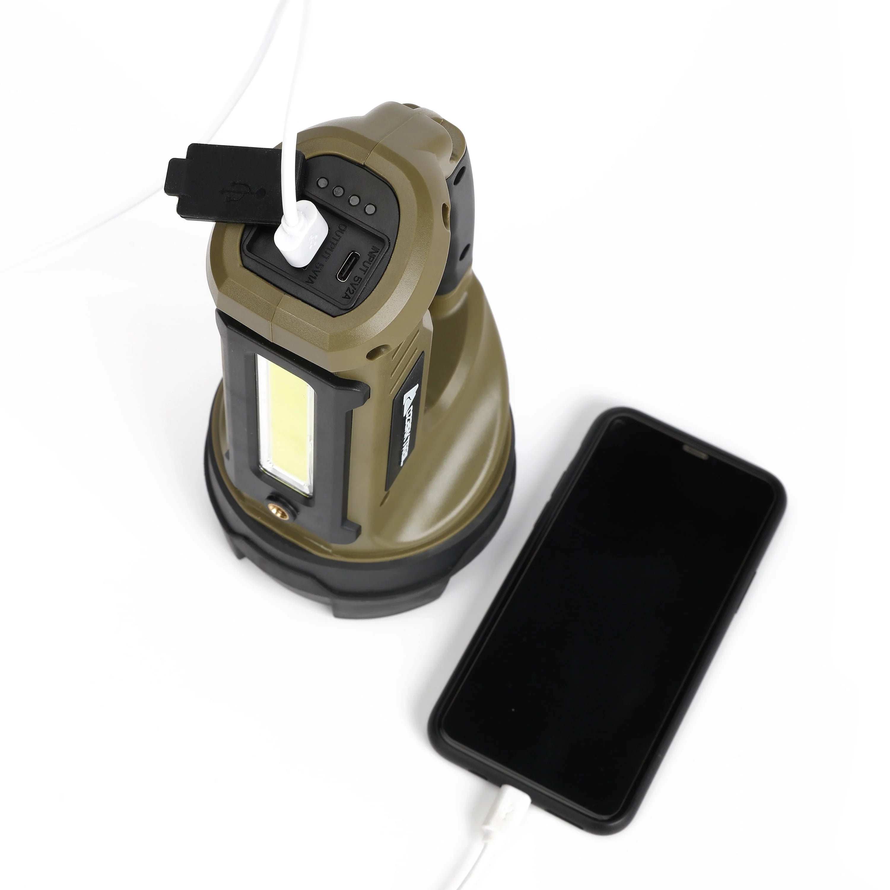 Ozark Trail 2000 Lumen Dual Source LED Rechargeable Spotlight with Power Bank, Olive K593