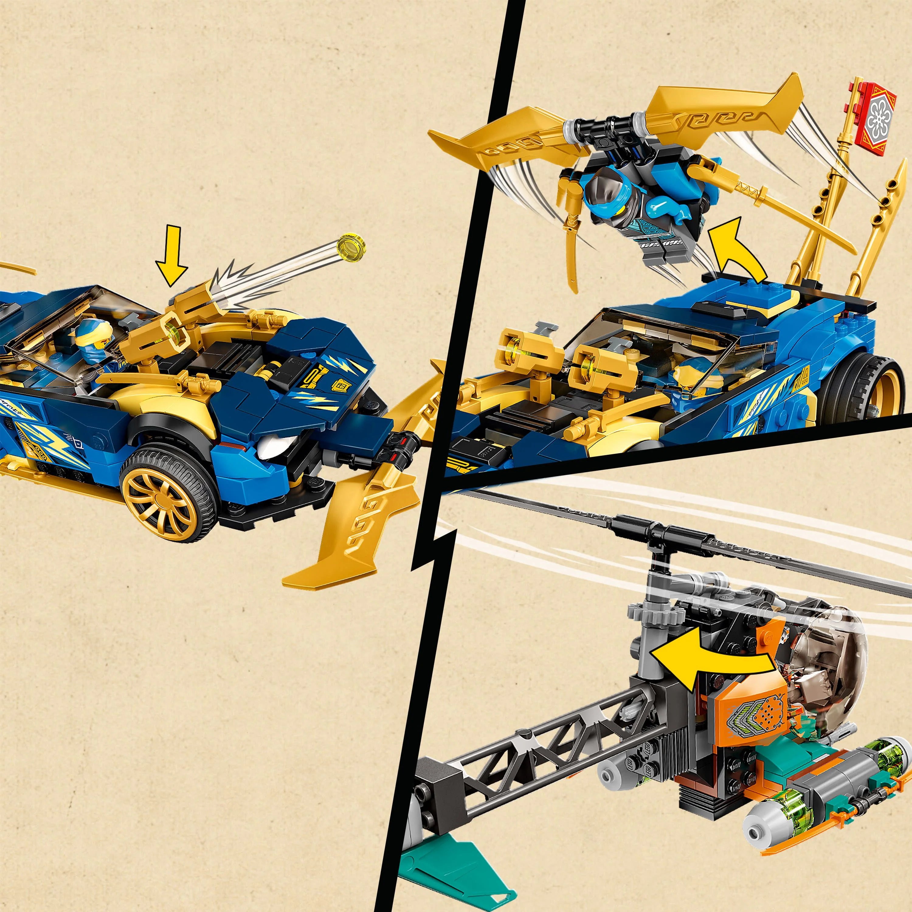 LEGO NINJAGO Jay and Nya's Race Car EVO Set 71776 with Helicopter and Snake Figure P2408