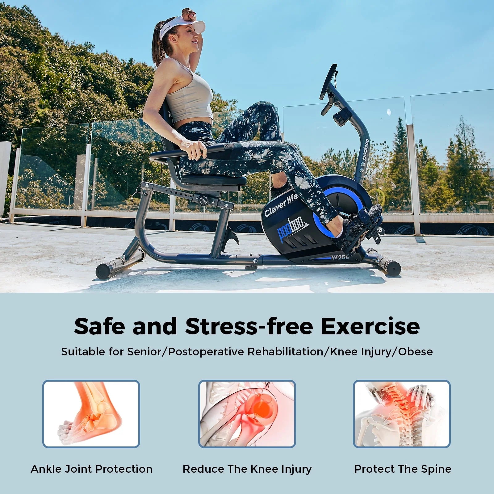Pooboo Recumbent Exercise Bike Magnetic Resistance Indoor Cycling 380lb K92635