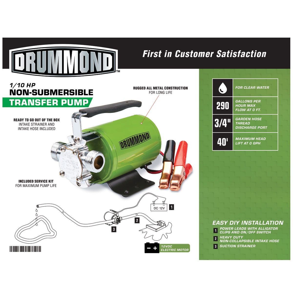 DRUMMOND 12V DC Transfer Pump 290 GPH Q10837