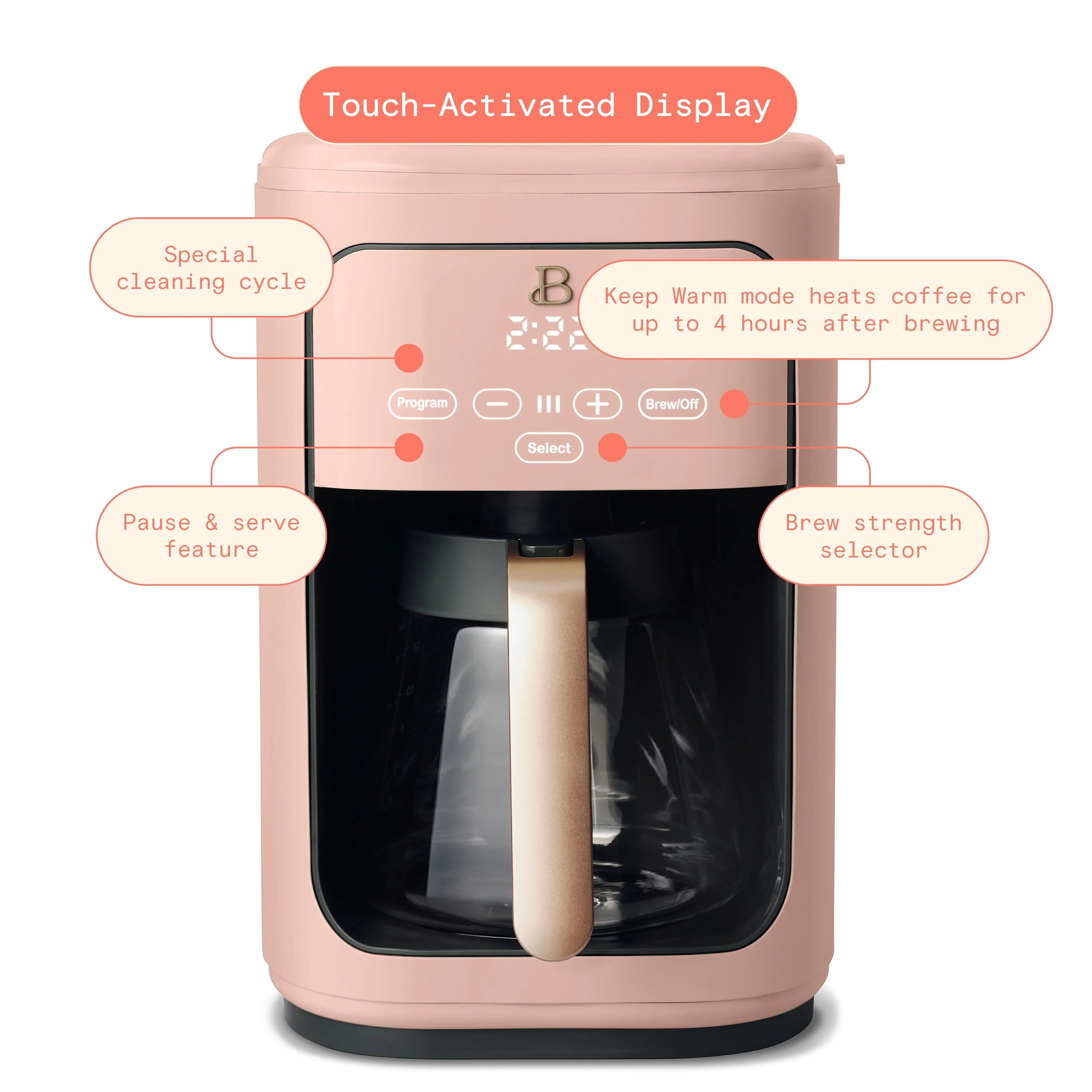 Beautiful 14-Cup Programmable Drip Coffee Maker with Touch Display, White Icing by Drew Barrymore F83994