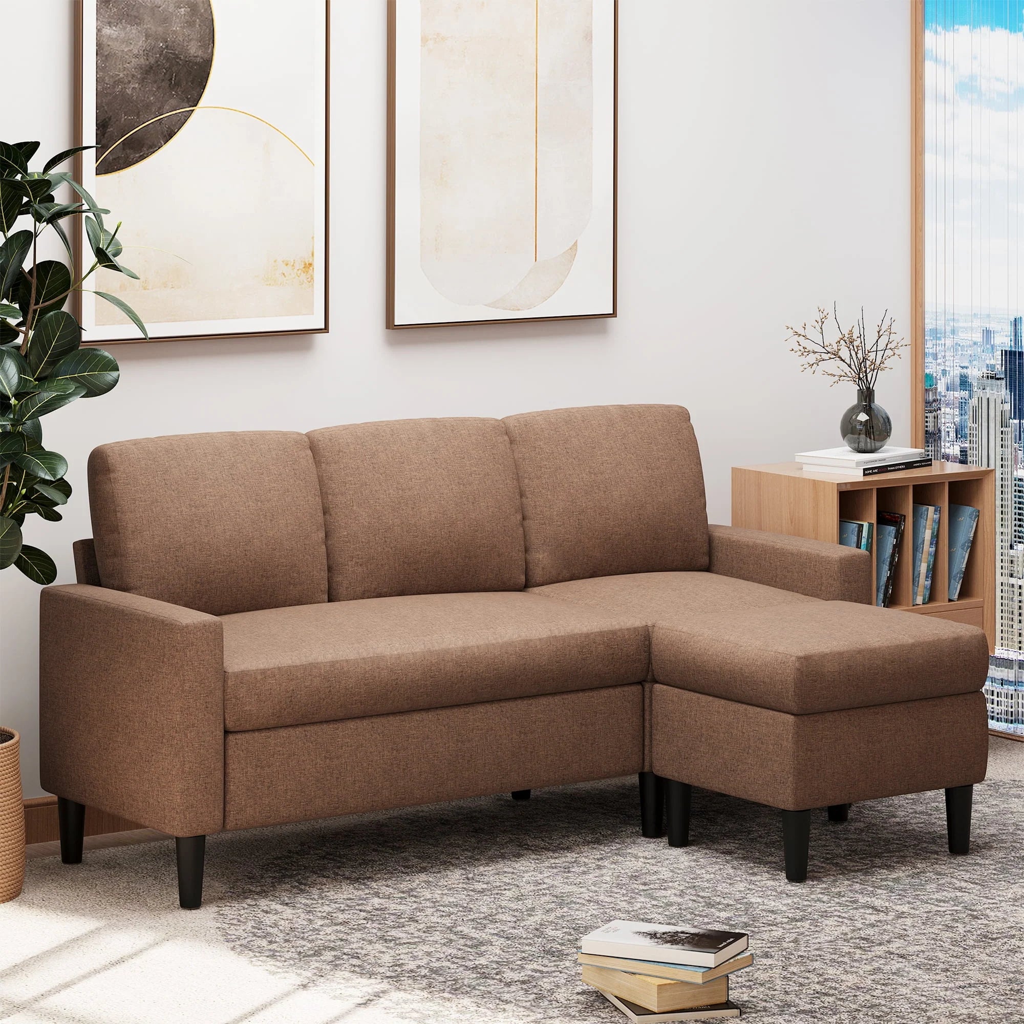 Walsunny Convertible Sectional Sofa Couch, L-Shaped with Reversible Chaise, Grayish Black A704