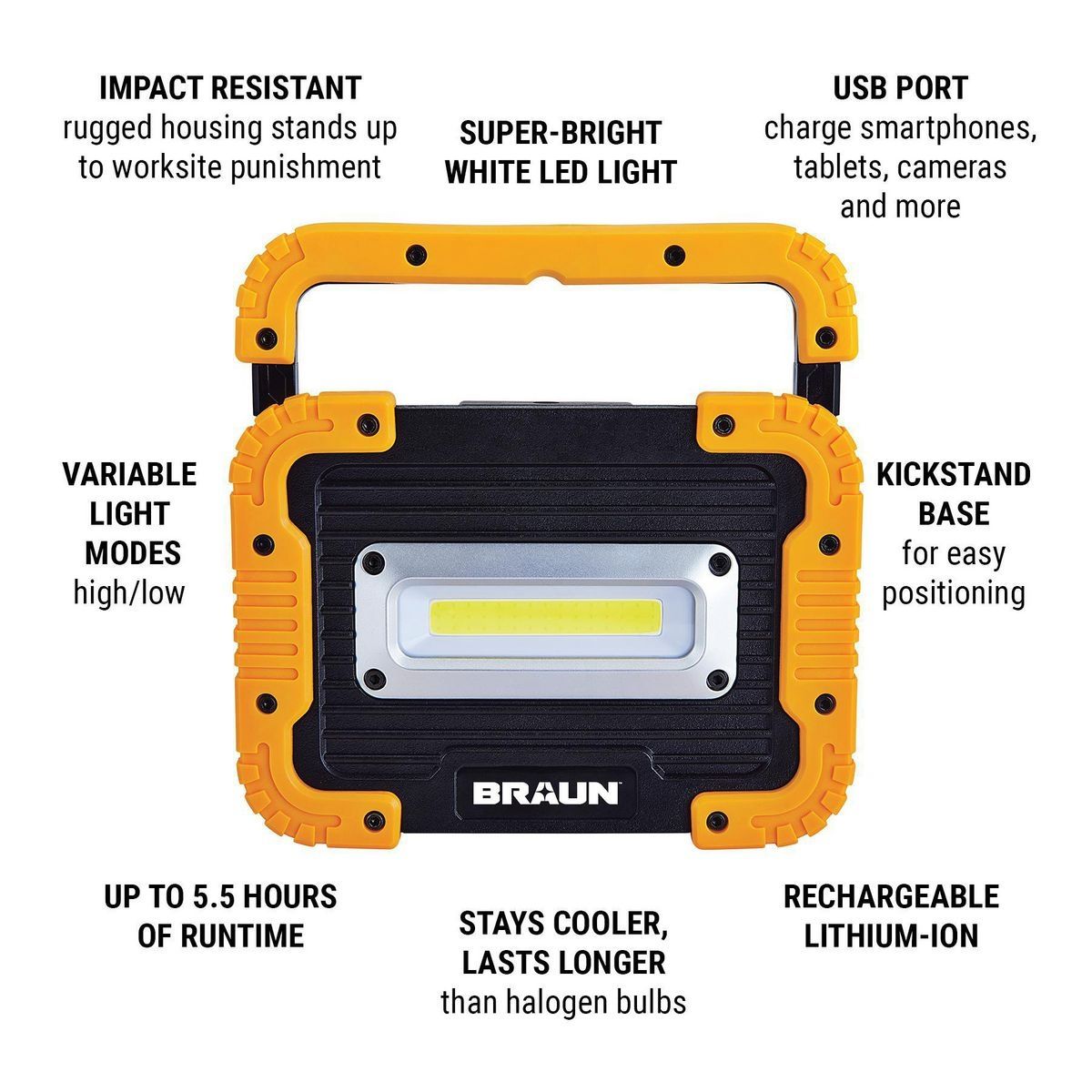 BRAUN 1250 Lumen LED Rechargeable Work Light R8995