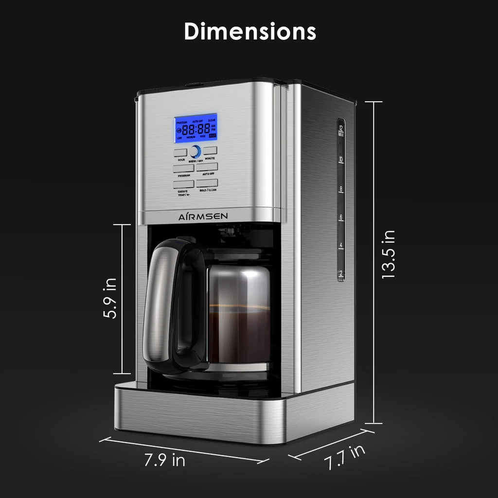 AIRMSEN Stainless Steel 12 Cup Programmable Drip Coffee Maker J74716