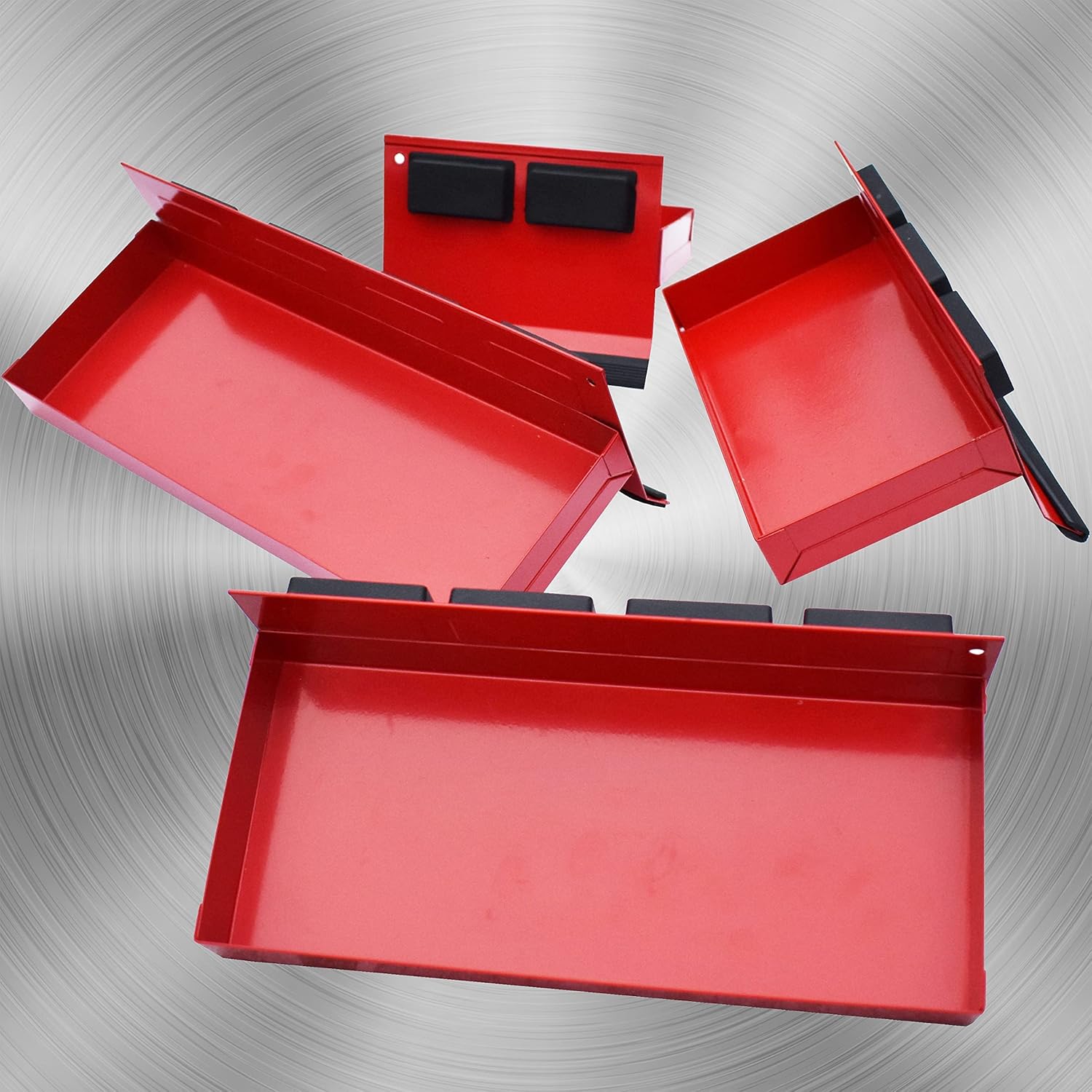 Magnetic Shelf 4-Pcs Set Red Magnetic Tool Trays Metal Tool Box K1689