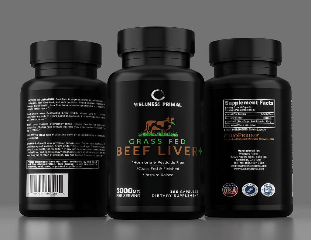 Wellness Primal Beef Liver Supplement Desiccated Grass Fed, 180 Capsules (3 Bottle) J4604