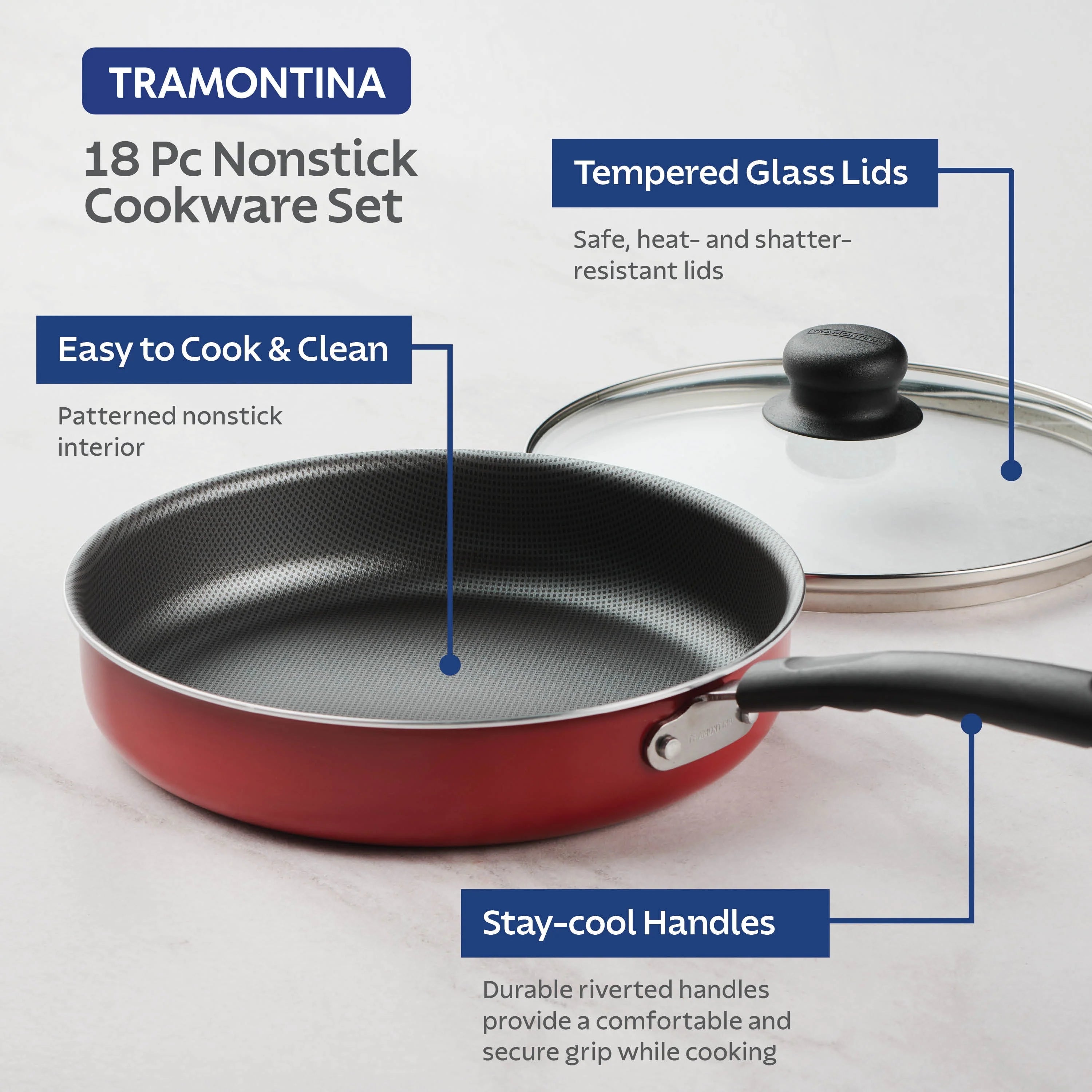 Tramontina Primaware 18 Piece Non-stick Cookware Set, Steel Gray X6646