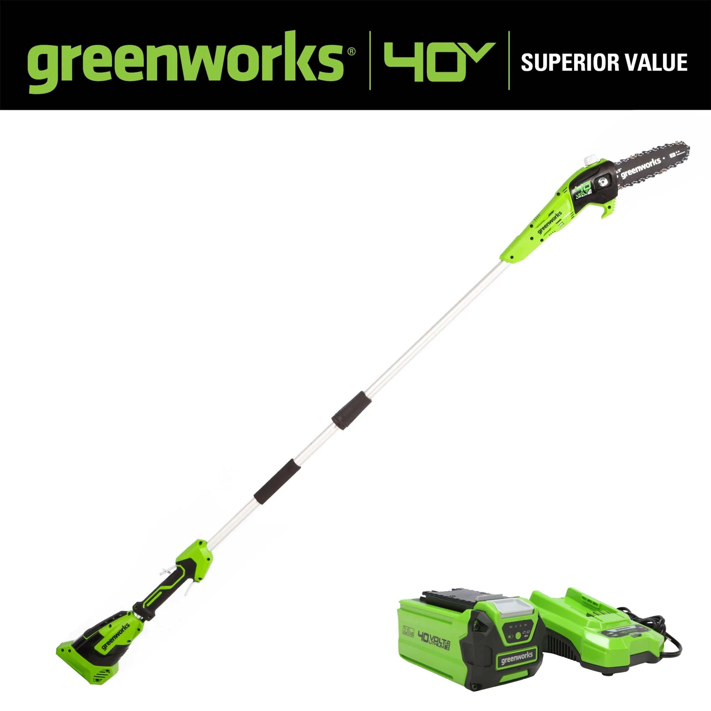 Greenworks 40V 8" Cordless Pole Saw with Battery and Charger T67663