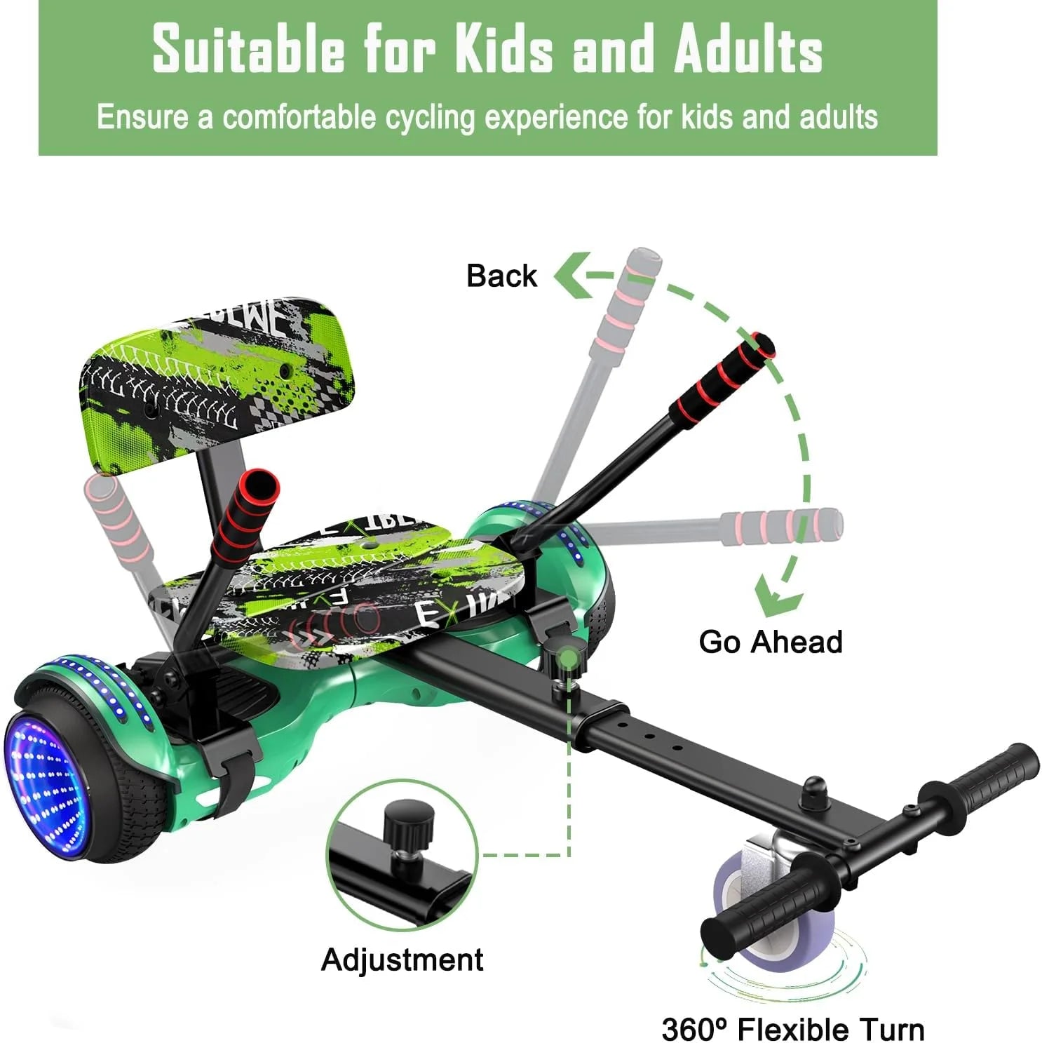 LIEAGLE Hoverboard with Seat Attachment, 6.5 inch Self Balancing Scooter S62540