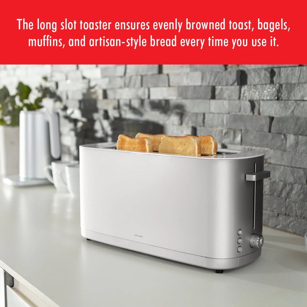 ZWILLING® Enfinigy Cool Touch 4-Slice Long Slot Toaster, Silver Z449154
