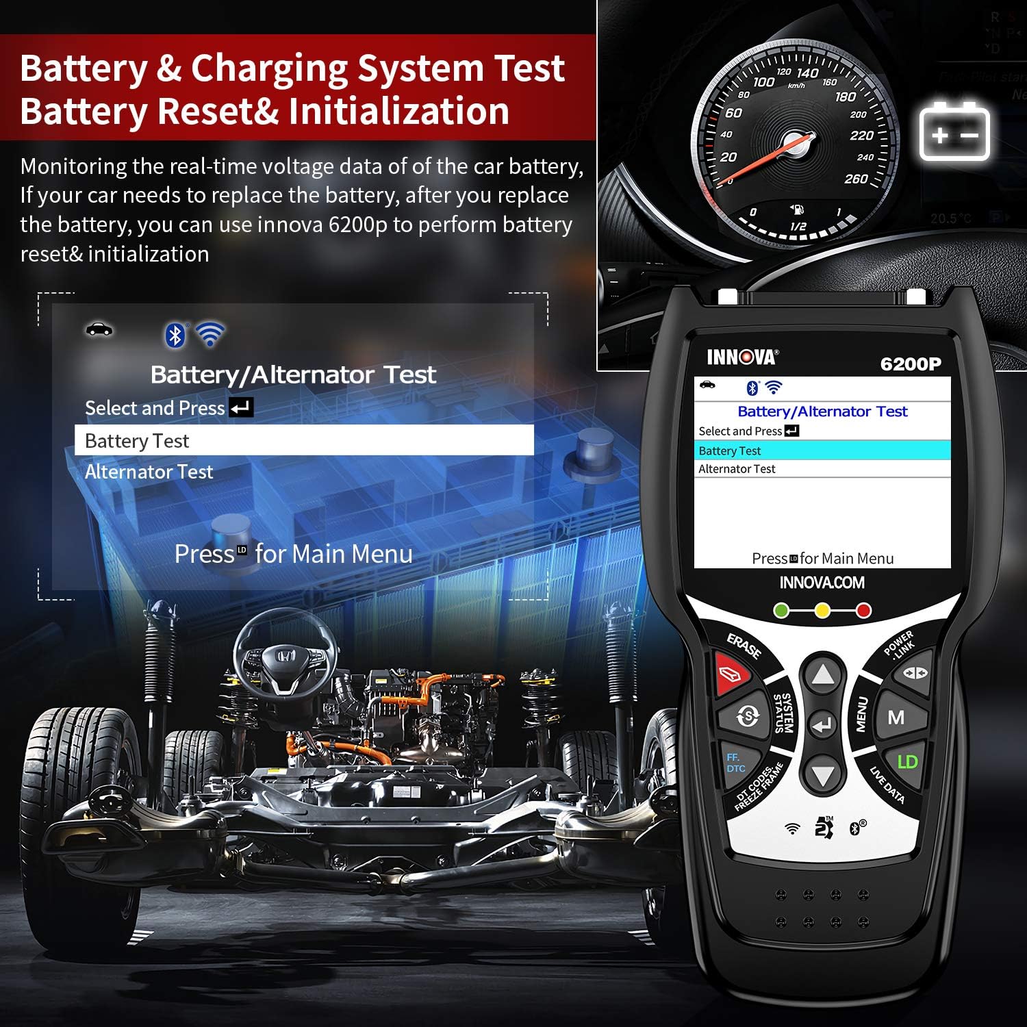 Innova 6200P OBD2 Scanner ABS SRS Transmission Code Reader with Battery Registration R254986