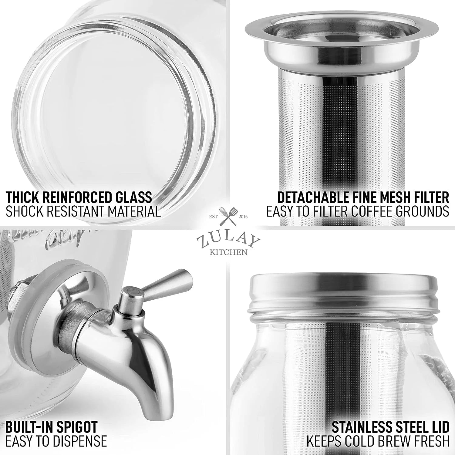 Zulay Kitchen 1 Gallon Cold Brew Coffee Maker with Glass Pitcher and Steel Filter S311521