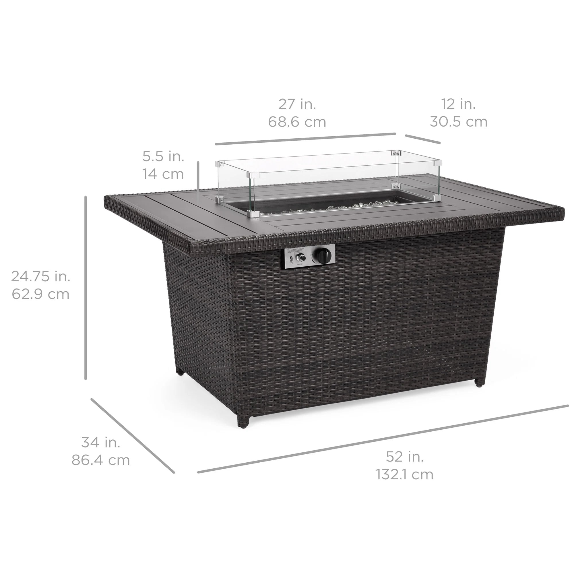 Best Choice Products 52in Wicker Propane Gas Fire Pit Table with Glass Wind Guard, Gray R265