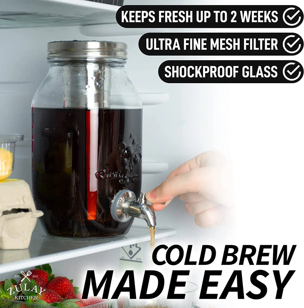 Zulay Kitchen 1 Gallon Cold Brew Coffee Maker with Glass Pitcher and Steel Filter S311521