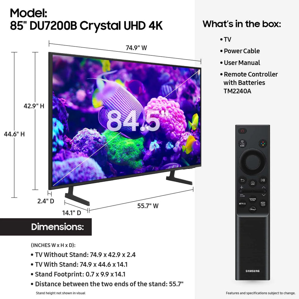 SAMSUNG 85" Class DU7200B Crystal UHD 4K Smart TV Z64747