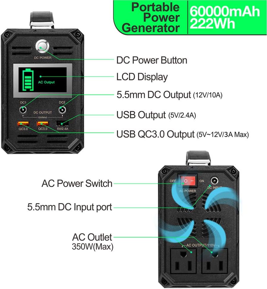 FlashFish 300W Solar Generator 60000mAh Portable Power Station for Camping G3540