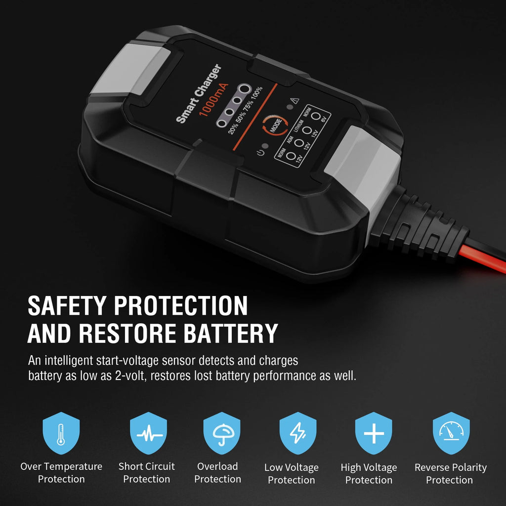 NEXPOW Battery Charger 6V/12V 1A Trickle Charger for Car Motorcycle L58840