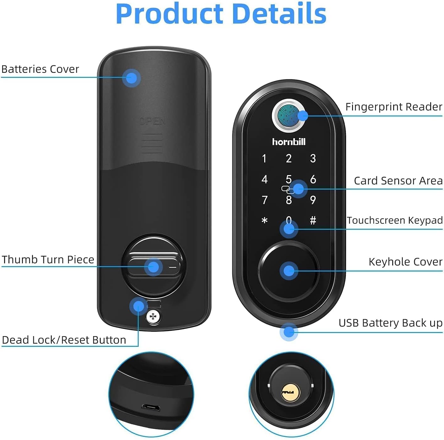 hornbill 7-in-1 Smart Lock with Fingerprint, Keyless Entry Deadbolt W87241