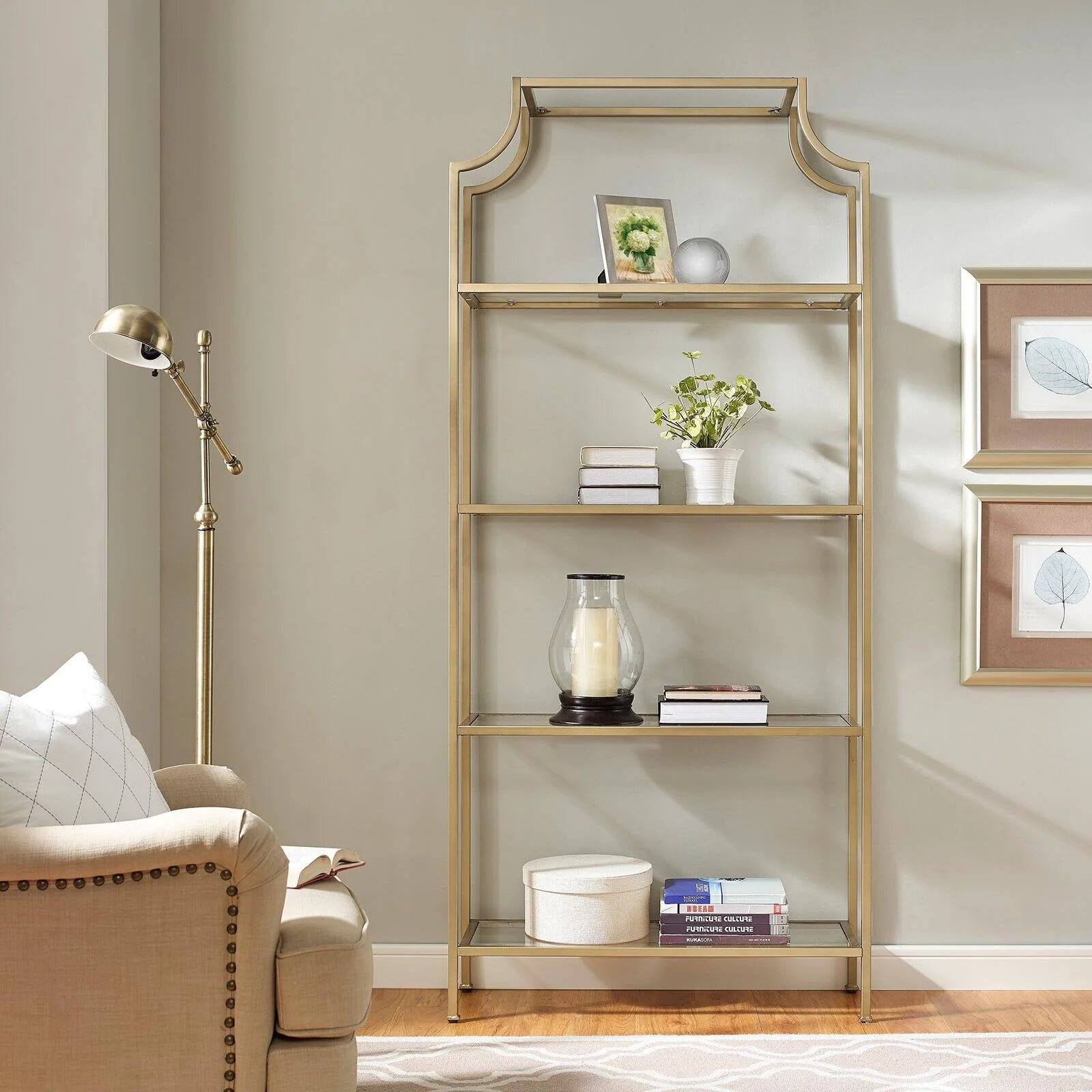 Crosley Furniture Aimee 4-Shelf Etagere Bookcase, Antique Gold R533519
