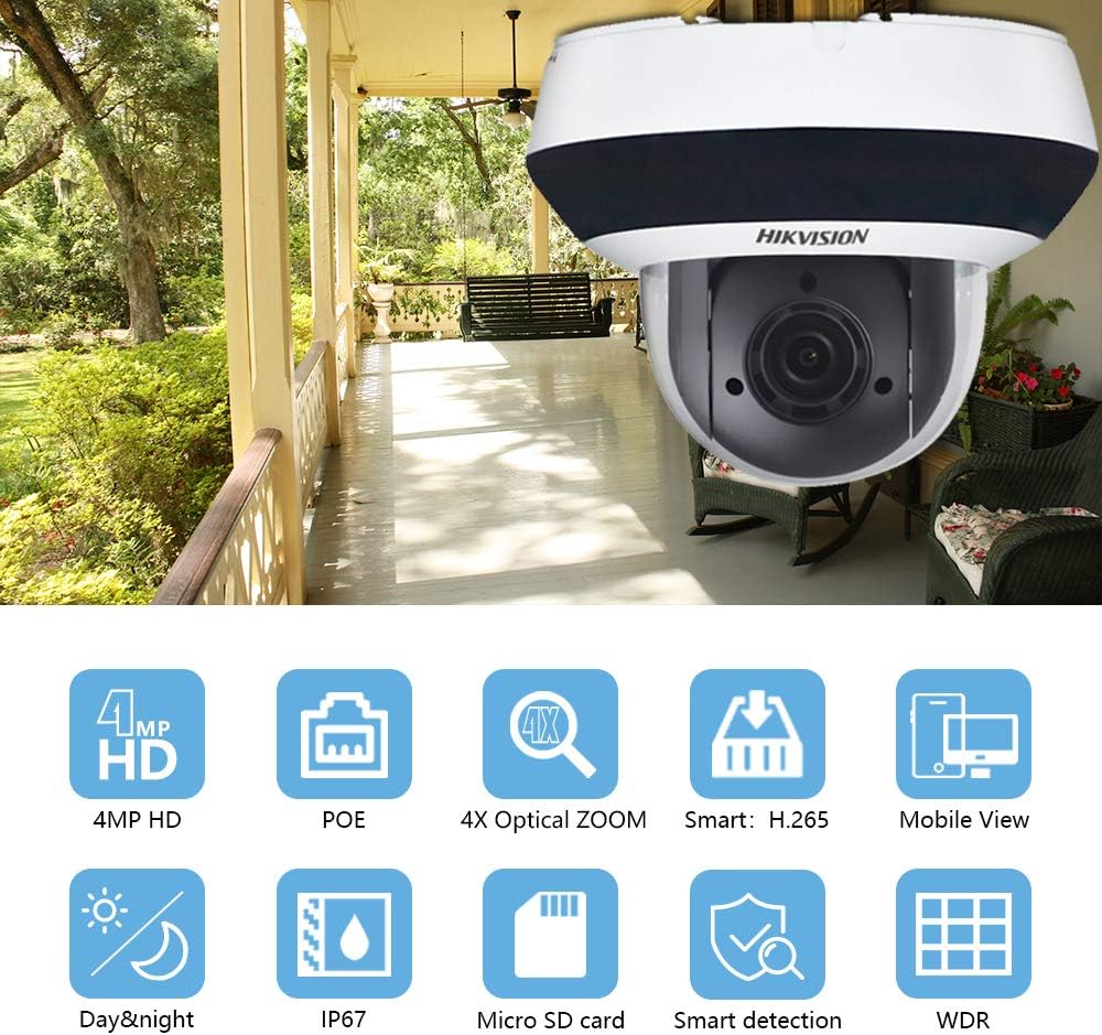 Hikvision 4MP POE Mini PTZ IP Camera DS-2DE2A404IW-DE3, 4X Optical Zoom, Smart IR Night Vision V728230