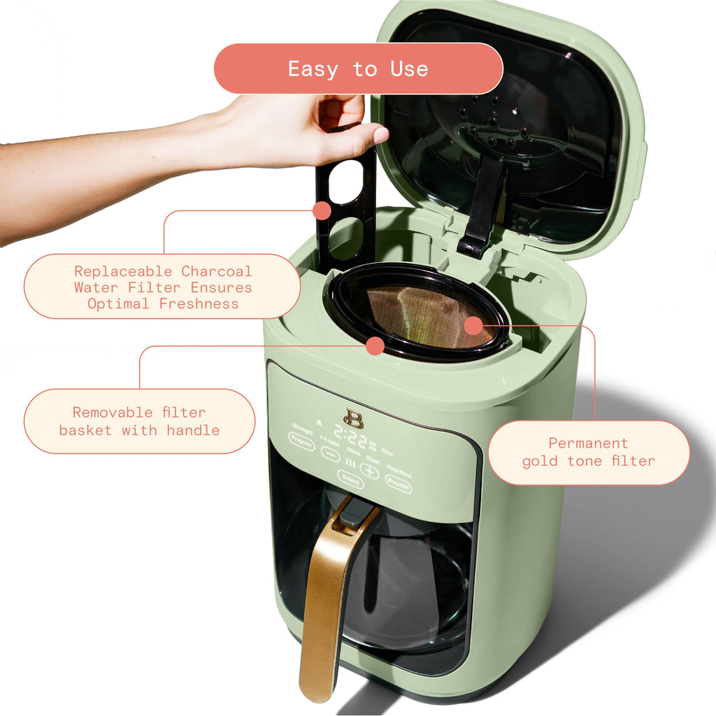 Beautiful 14-Cup Programmable Drip Coffee Maker with Touch Display, White Icing by Drew Barrymore F83994