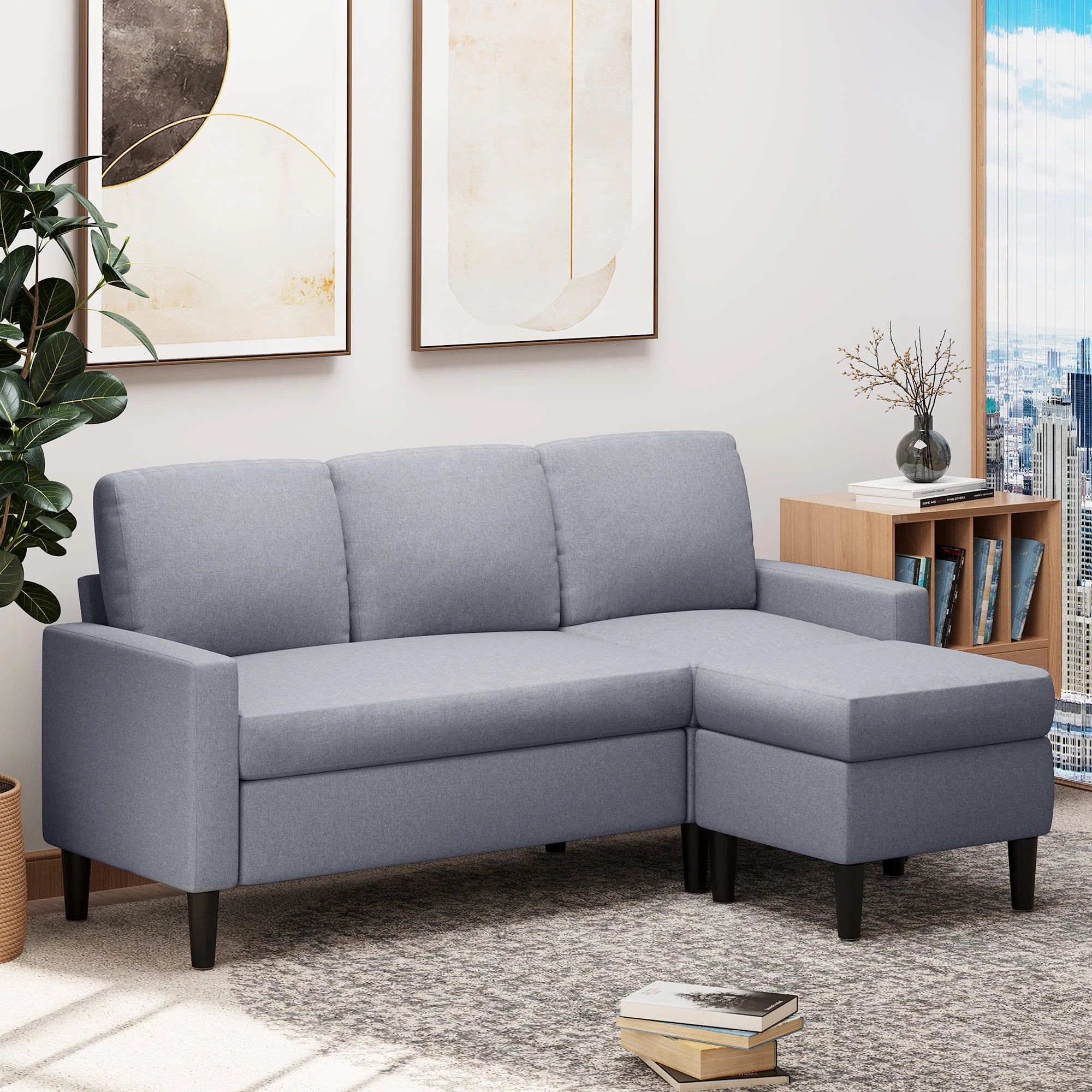 Walsunny Convertible Sectional Sofa Couch, L-Shaped with Reversible Chaise, Grayish Black A704