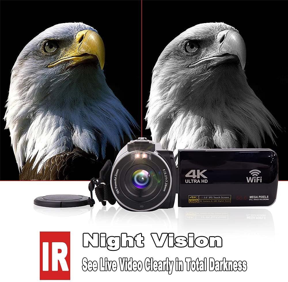 4K Video Camera Camcorder 56MP Wi-Fi 18X Zoom Touch Screen N897005