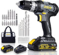 RIDA Cordless Drill 20V Electric Power Drill Set with 1/2'' Keyless Metal Chuck, 355 In-lb Torque, 2.0AH Lithium-ion Battery & Fast Charger, Variable Speed, 25+1 Position and 21pcs Drill/Driver Bits Pack of 2