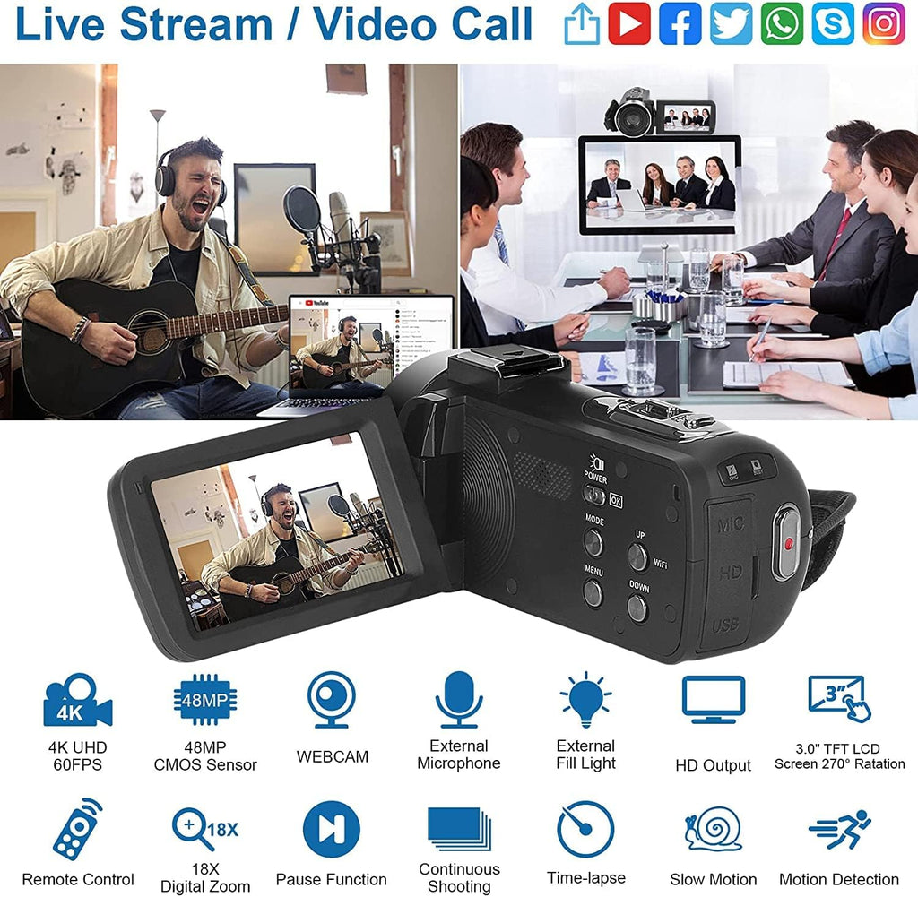4K Camcorder 48MP 60FPS WiFi Vlogging Camera with Touch Screen B98380