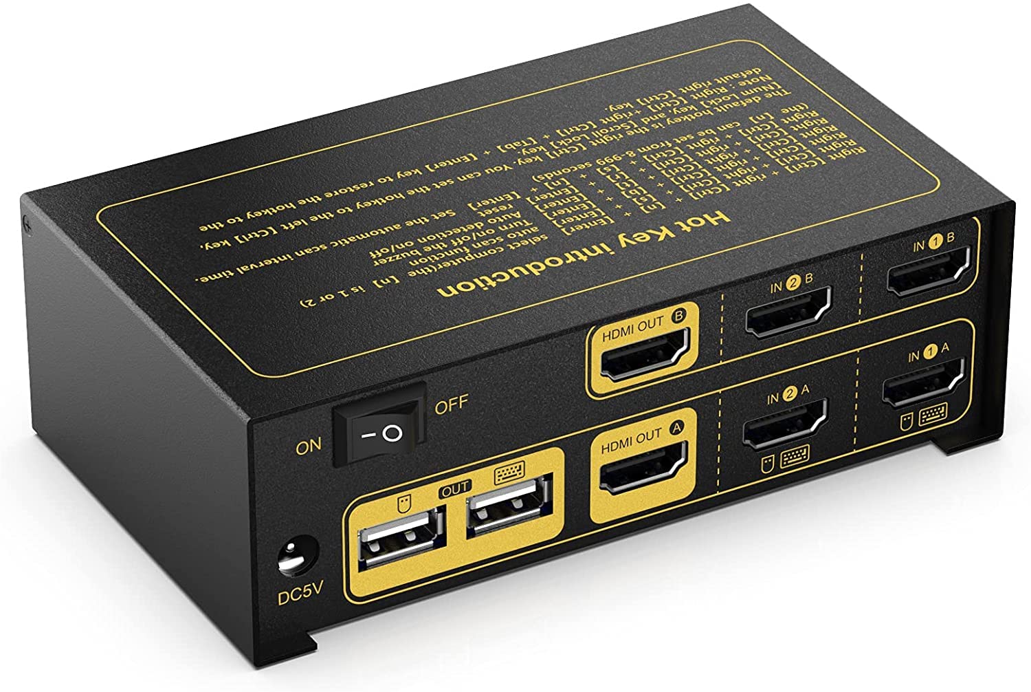 Rybozen HDMI KVM Switch 2 Port Dual Monitor 4K, with Audio and USB 2.0 Hub W741
