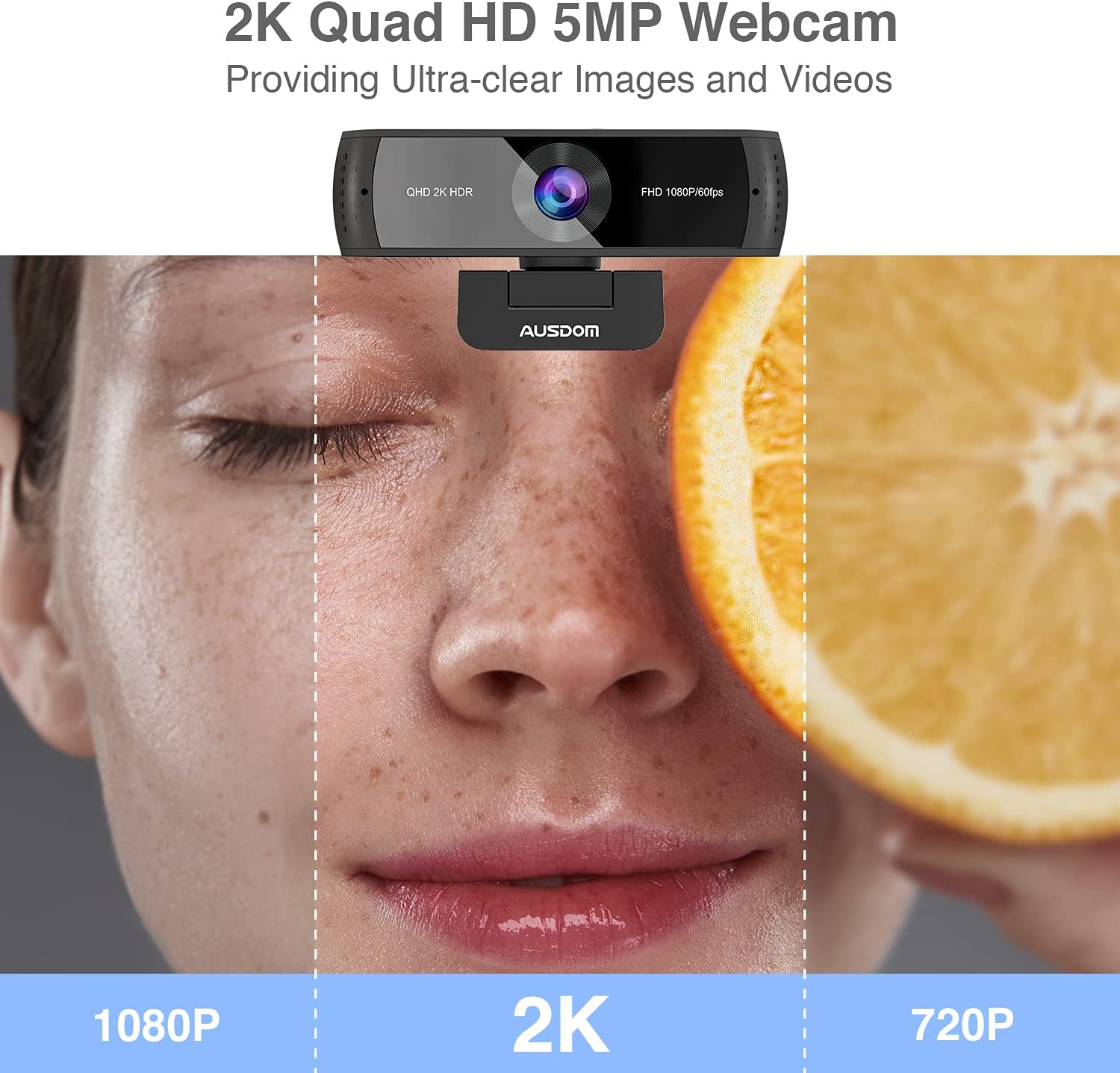 AUSDOM 2K QHD AutoFocus Webcam with Dual Microphones, Cover Slide & Tripod, AW651 Pack of 2 Q32629