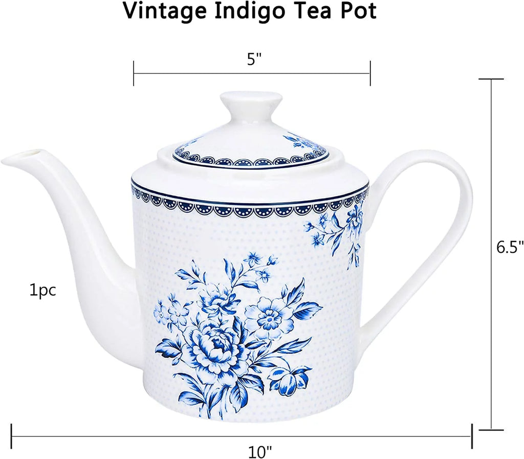 STP Porcelain J-217506 Teapot, Vintage Indigo, Bone China, 1.1 L T2236