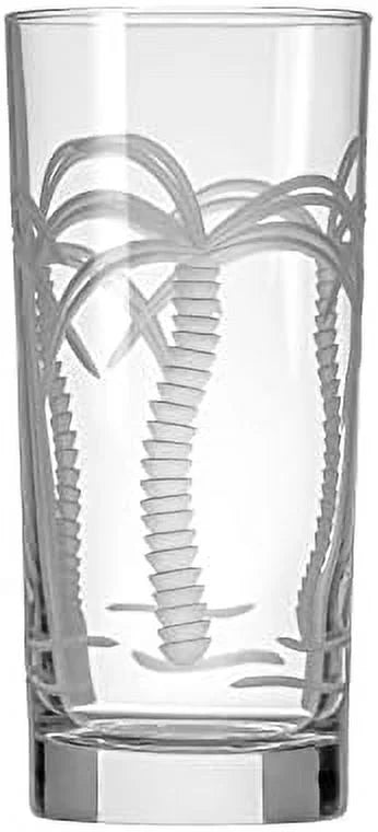 Palm Tree Highball Glass 15 oz Set of 4 Lead-Free Crystal A2053