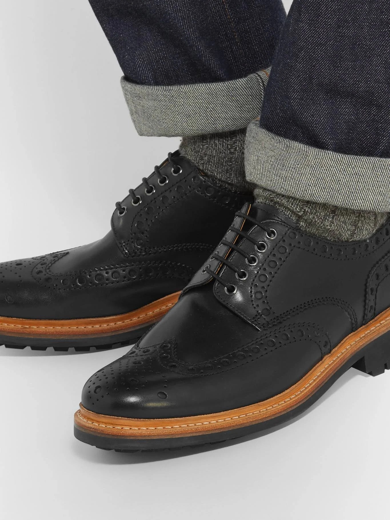 Grenson Men's Archie Leather Wingtip Brogues Black F690
