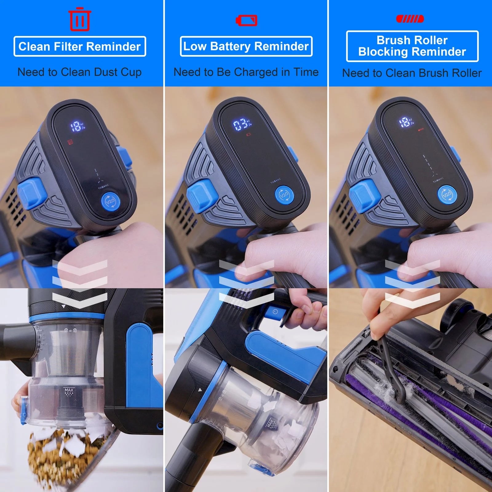 TASVAC Portable Stick Vacuum Cleaner, 260W Cordless Lightweight, 23Kpa, 50min Runtime J6230