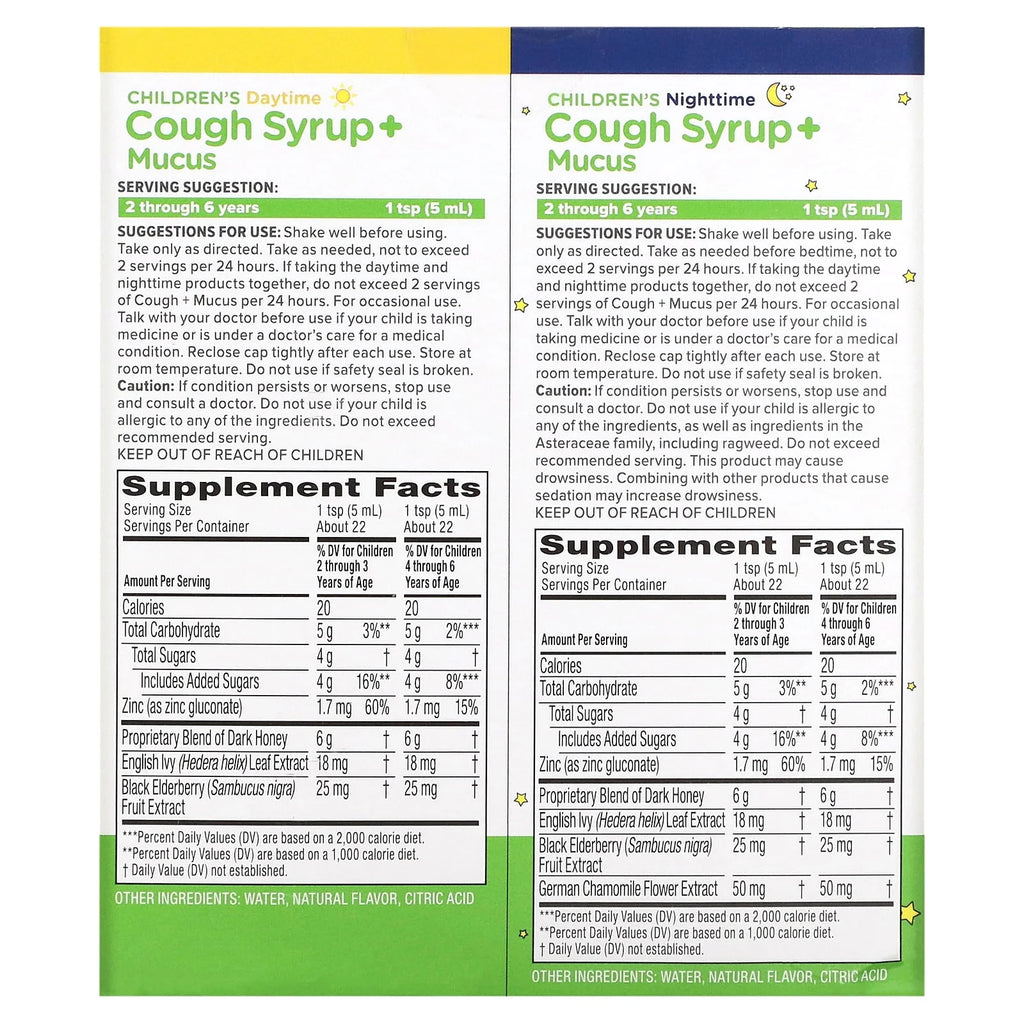 Zarbee's Kids Cough + Mucus Day/Night with Honey, Mixed Berry, 2x4FL Oz Z511434