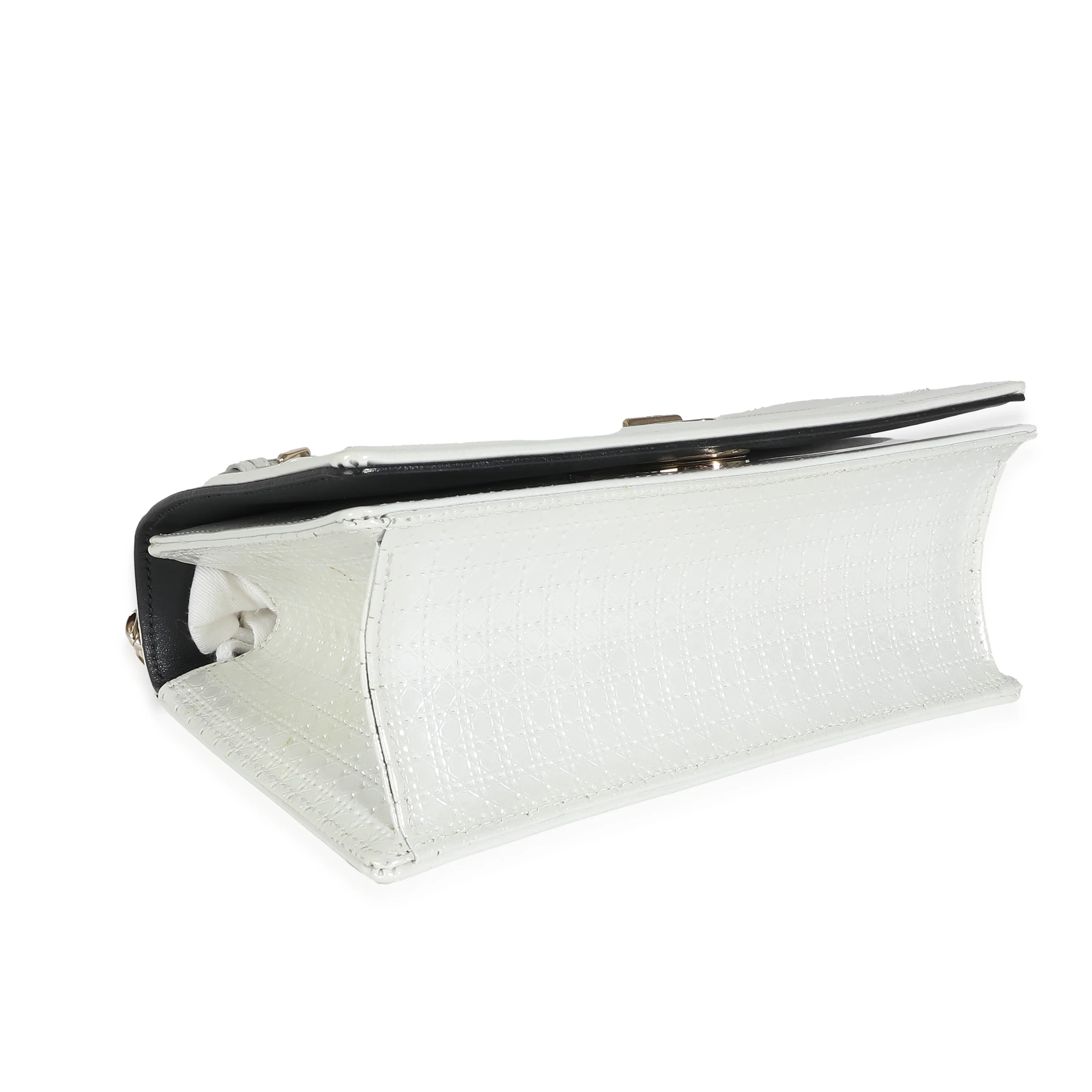 Christian Dior White Micro Cannage Patent Small Diorama Flap Bag H47033