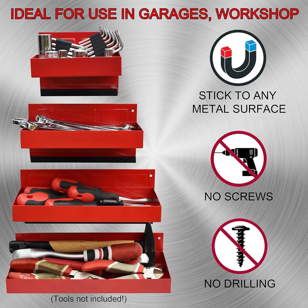 Magnetic Shelf 4-Pcs Set Red Magnetic Tool Trays Metal Tool Box K1689