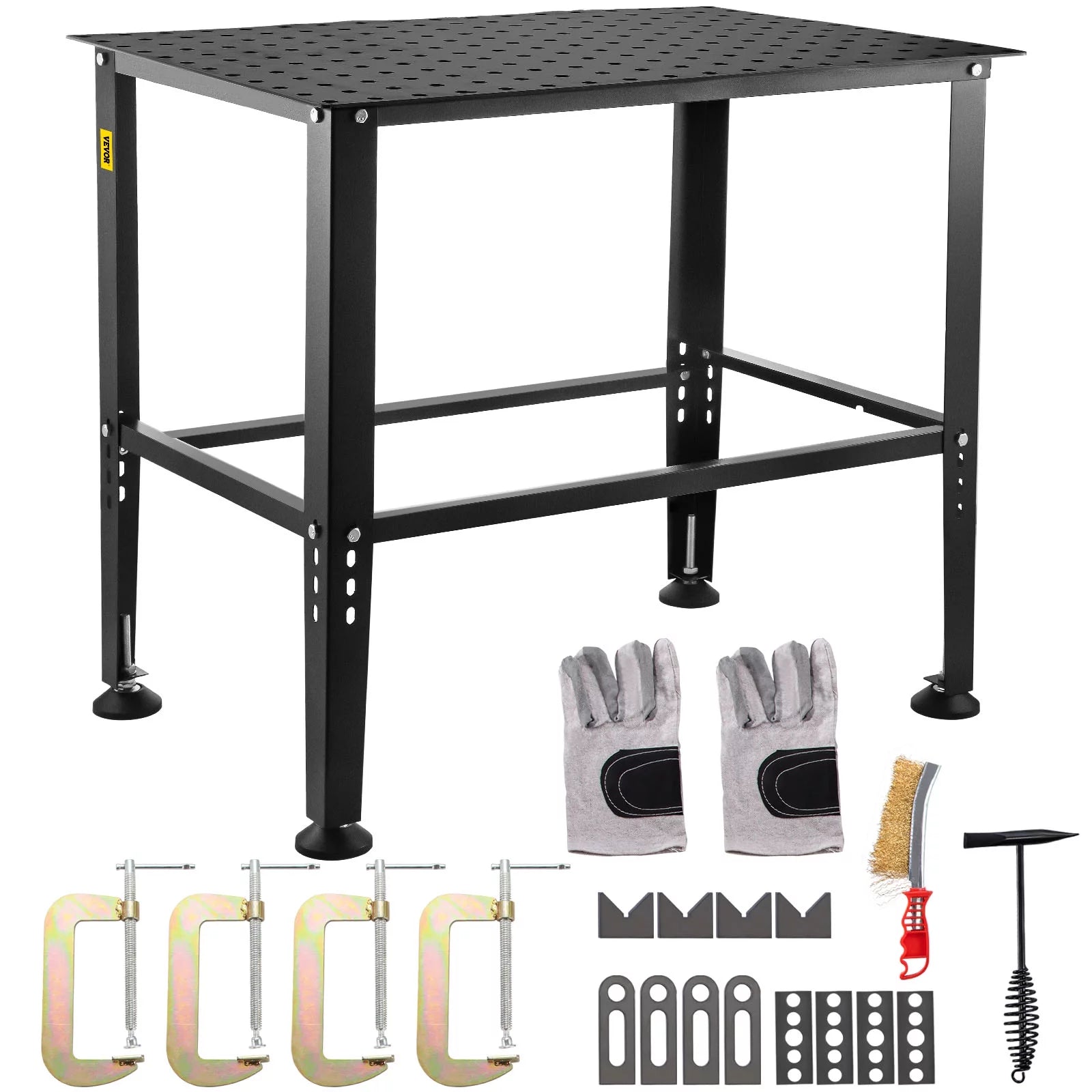 VEVORbrand Welding Table, 36 x 24 Adjustable Workbench, 0.12 Thick Industrial Workbench, 600lb Load Capacity Metal Workbench, Heavy Duty Carbon Steel Welding Table W / Accessories