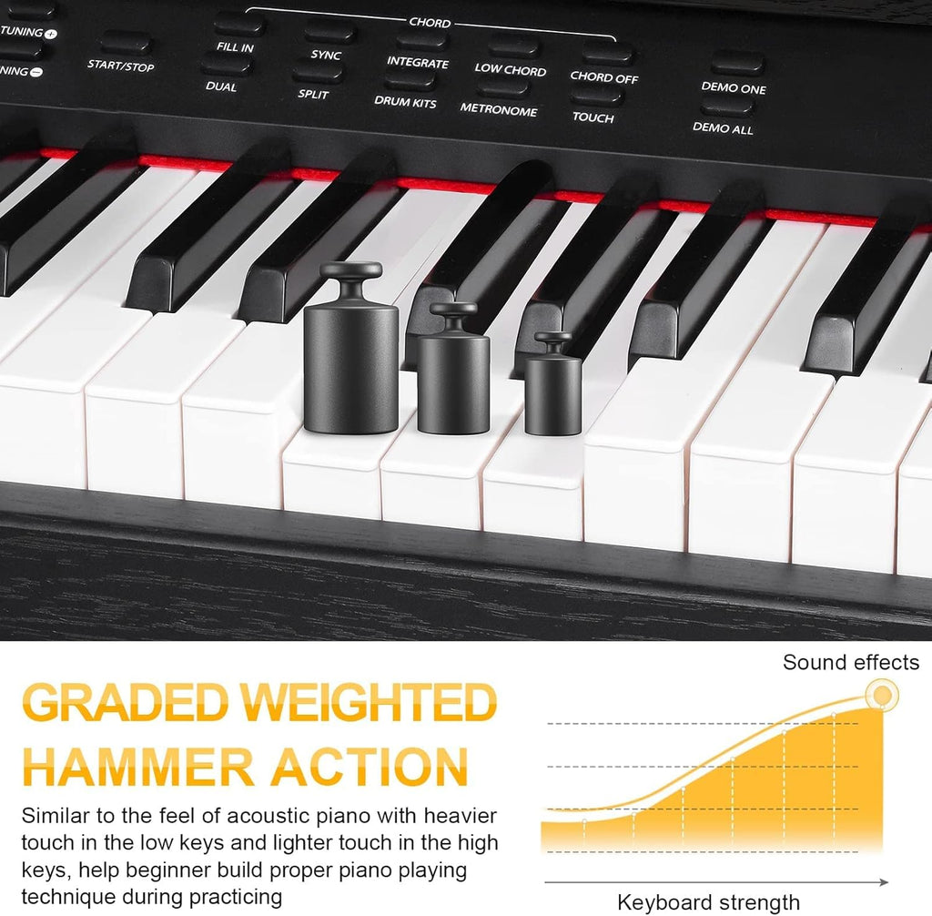 Vangoa 88 Key Weighted Digital Piano Bundle with Furniture Stand, Black Q36742