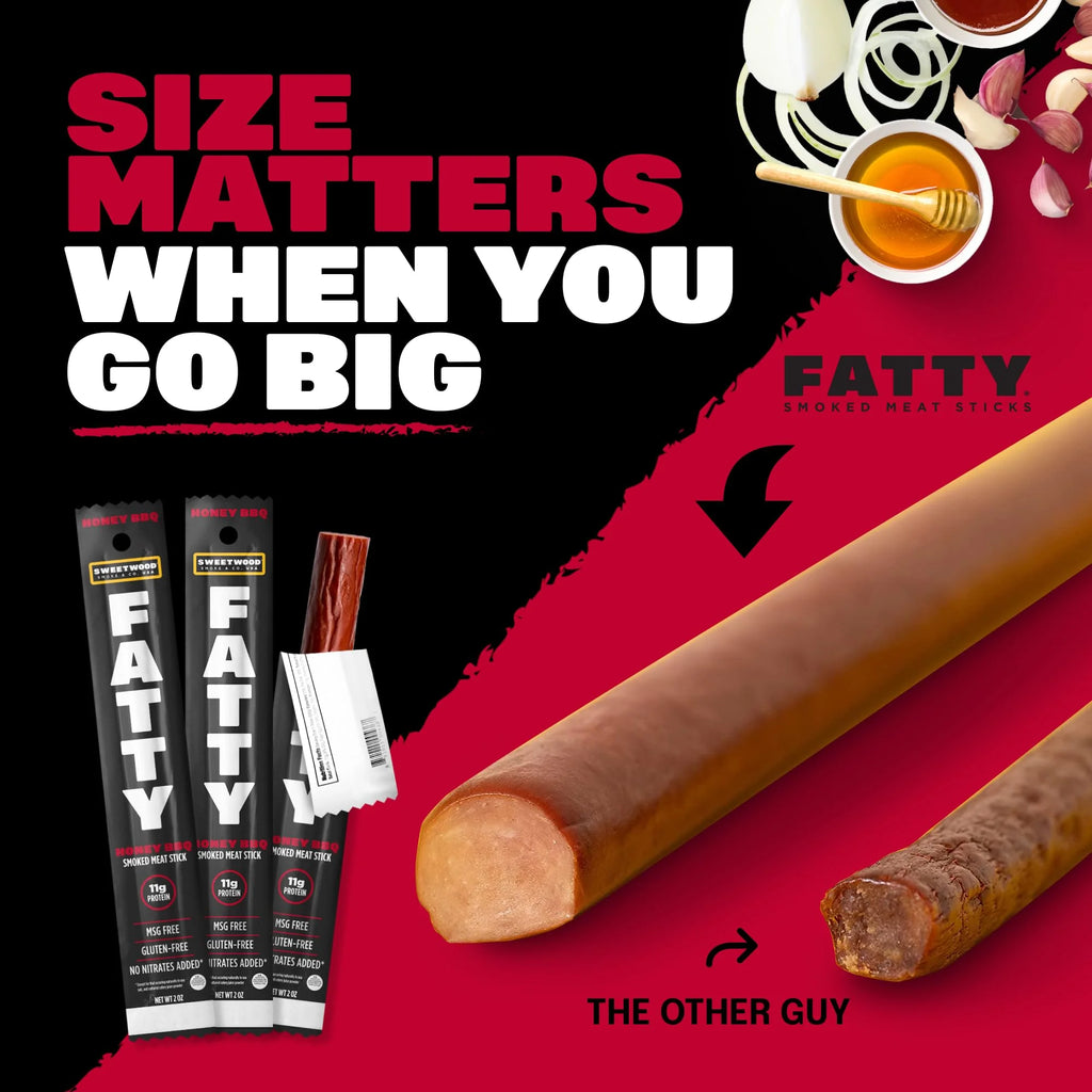 FATTY Meat Jerk Sticks, Grass-Fed Beef, Honey BBQ, 2 oz (Pack of 20) G284