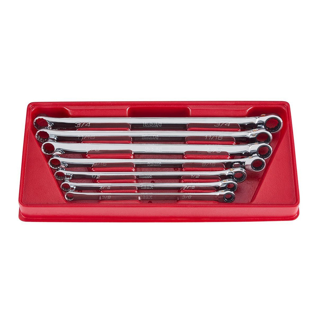 ICON Extra Long Professional SAE Double Box Ratcheting Wrench 7 Piece I19696