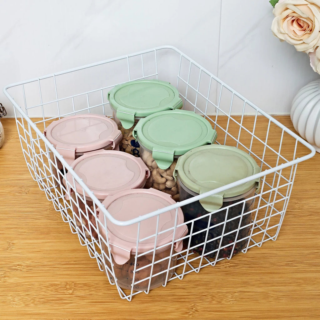 14" Upright Freezer Storage Baskets, White Wire Bins, Set of 4 A676925